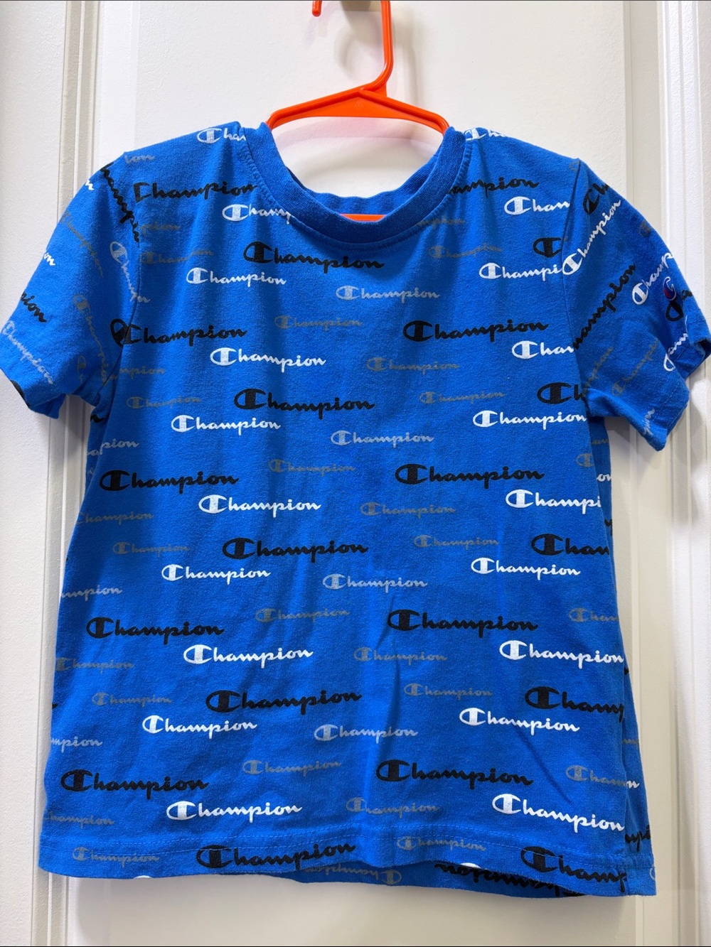 Champion Kids Blue All-Over Logo Short Sleeve Tee